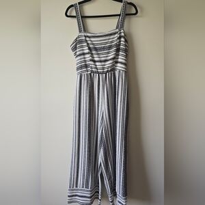 Speechless Black & White Striped Sleeveless Jumpsuit Size L